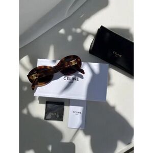 Celine Tortoiseshell Sunglasses with Gold Triomphe Logo
